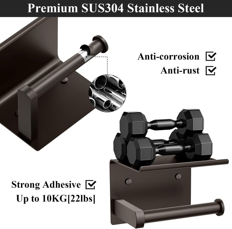 Tindbea Toilet Paper Holder with Phone Shelf, Adhesive or Screw Wall Mount Toilet Tissue Roll Holder, Rustproof & Multifunctional Stainless Steel Bathroom Storage Dispenser (Bronze) - Image 4